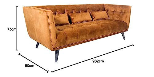 Vintage Line Clubsofa Woodbrook 3-Sitzer Velvet-Brown samt Loungesofa Couch Sofa – Bild 3