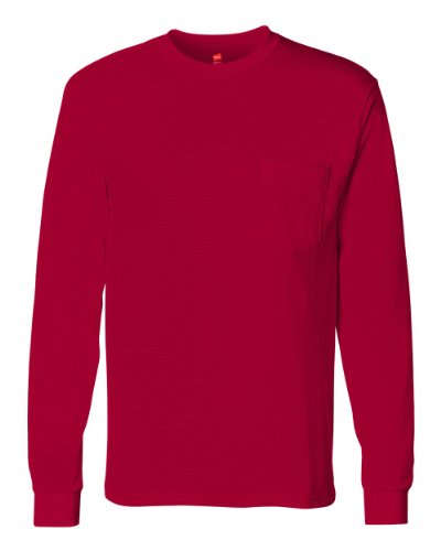 Hanes Tagless Long Sleeve T-Shirt with a Pocket