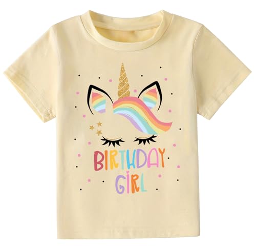 Image of Birthday Girl Shirt 2nd 3rd 4th 5th 6th 7th Girls Birthday T-Shirts Toddler Mermaid Unicorn Cotton Short Sleeve Tee Tops