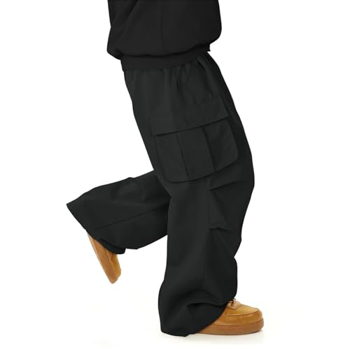 GOFULY Cargo Pants for Men Big and Tall, Drawstring Elastic Waist Sweatpants Hip Hop Parachute Pants Joggers with Pockets4