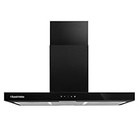 Russell Hobbs 90cm Island Cooker Hood in Black with 3 Speed Settings, 3x Washable Aluminium Filters, Extraction or Recirculation, Boost Function, LED Lights A++ Energy Rating, RHICH904B