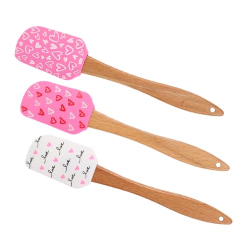 Homoyoyo 3pezzi Spatola in Silicone con Motivo Cuore per Spalmare Crema per Torte Manico in Legno Accessori da Cucina per Cottura di Dolci Raschietto per Torte