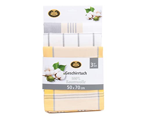 Gözze - Set de paños de cocina, 3 unidades, algodón, Alta densidad de material (260 g/m²), 50 x 70 cm - Amarillo