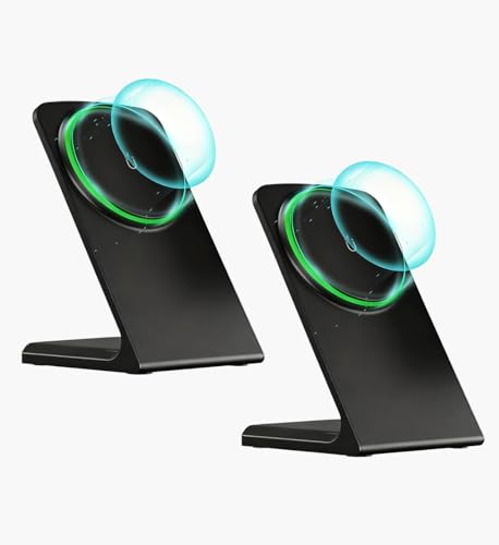 Image of Magnetic Wireless Phone Charger, 2 Pack, Onyx Black | for iPhone and Samsung, 2-year warranty, MagSafe charger stand, hands-free phone holder, case-friendly, ideal for home office