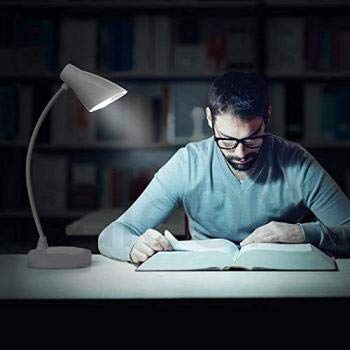 Image of IDOLESHOP Flexible Round LED Stand Flexible Modern Touch Switch Rechargeable Table Eye Care Reading Study Bed Side Study Desk Lamp (White)