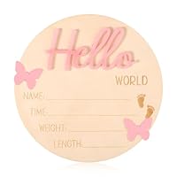 Lyreh Baby Ankündigungstafel, Holz Hello World Willkommensschild Neugeborene Namensschild für Baby Jungen Mädchen Fotoprops für Krankenhaus Kinderzimmer Zuhause