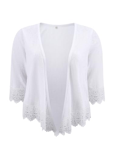 Plus Size Cardigan for Women Open Front Cover Up Lace Trim Waterfall Shrug 3/4 Sleeve High Low Hem Knit Cardigans4