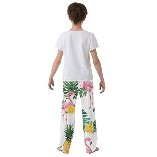 Flamingo Pineapple Orange Boys Long Pants Soft Trousers Elastic Waist Kids Lounge Bottoms with Pockets S-XL3
