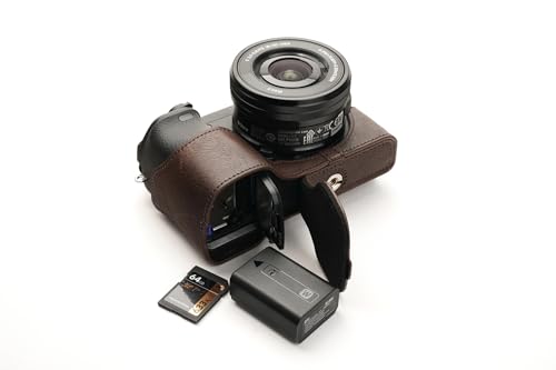Moitié caméra housse Sony A6400 cuir véritable brun foncé fait main
