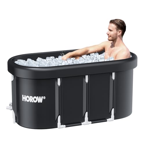 Image of HOROW XL Large Oval Ice Bath Tub for Athletes, 100 Gallons Portable Cold Plunge Tub for Recovery and Cold Water Therapy, Multiple Layered Ice Plunge Tub with Cover for Family Gardens, Gym, Outdoor Use