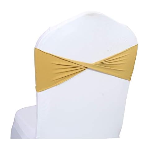 MDS Pack of 100 Spandex Chair Sashes Bow sash Elastic Chair Bands Ties Without Buckle for Wedding and Events Decoration Spandex Slider Sashes Bow - Gold Cover