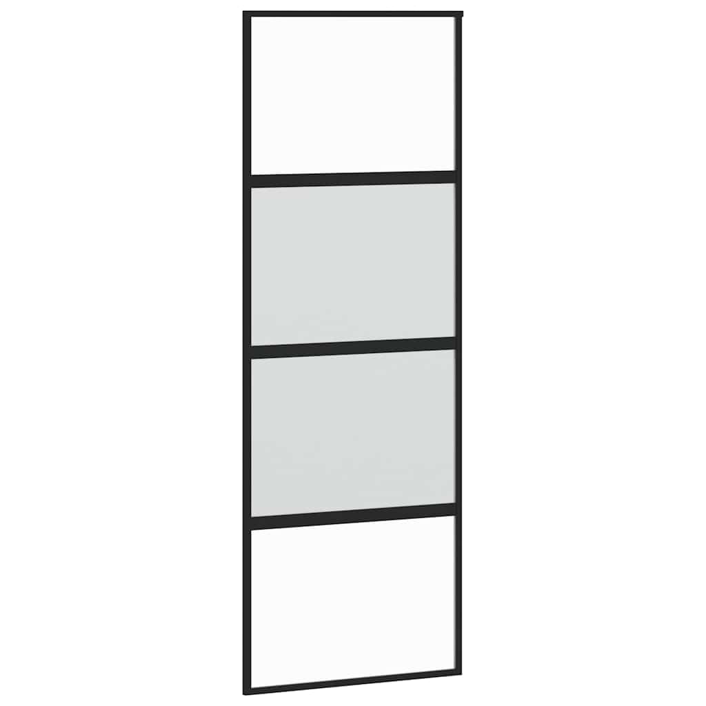 Drzwi przesuwne 76 x 205 cm, szkło hartowane, aluminium, czarne | Zestaw okuć w zestawie, nieprzezroczyste szkło zapewniające prywatność, aluminiowa rama, konstrukcja oszczędzająca miejsce