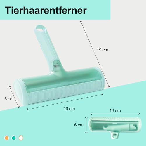 2025 Upgrade Tierhaarentferner Fusselrolle mit abnehmbarem Griff– Wiederverwendbarer, selbstreinigender Katzen- & Hundehaarentferner, Fusselbürste für Tierhaar, Geeignet für Sofas, Kleidung (Grün)
