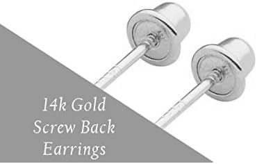 Solid 14K White Gold Round Solitaire Simulated-Birthstone Minimalist Stud Earring with Comfort Screw Backing - Image 4