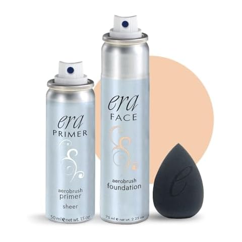 ERA Beauty Essentials Airbrush Collection (Era Face spray on Foundation - R4 Champagne + Era Primer + Makeup Sponge) Cover
