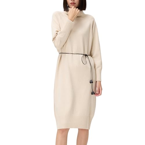 BEAUTY WOMEN Damen Strickkleid Rollkragen Langarm Midi Elegant