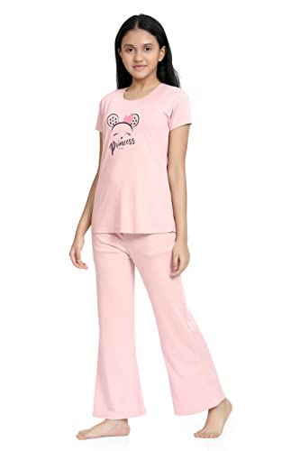 Image of Kids Night Suit for Girls - Cotton Set of Pyjama & T-Shirt Sleepwear - Lightweight & Comfortable Night Wear for Kids
