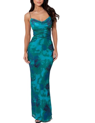 Image of ABINGOO Women Vintage Spaghetti Strap Maxi Dress Sexy Low Cut Backless Floral Satin Slip Long Dress Y2k Cami Bodycon Dresses