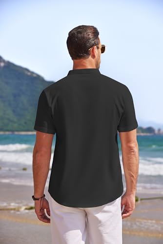 COOFANDY Men's Linen Henley Shirt Short Sleeve Casual Summer Beach Hippie T Shirts4