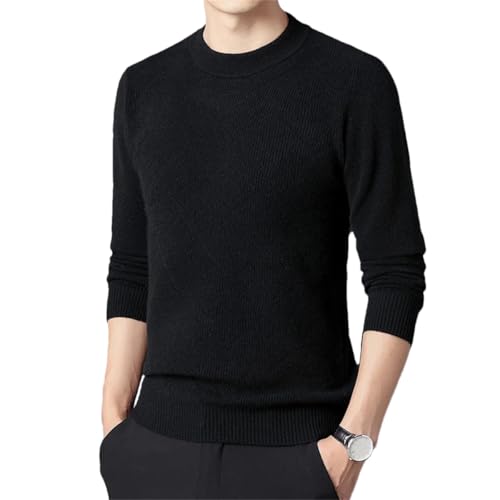Men's Sweater Cashmere Warm Half-High Collar Pullover Solid Soft Knit Top Black