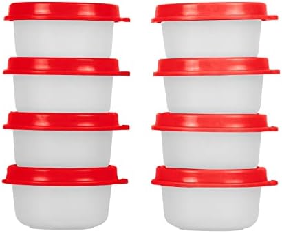 Condiment Cups container with Lids- 8 pk. 1 oz.Salad Dressing Container to go Small Food Storage Containers with Lids- Sauce Cups Leak proof Reusable Plastic BPA free for Lunch Box Picnic Travel (Red)