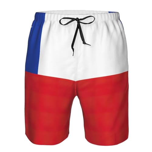 Flag of Chile Print Stylish Beach Shorts Swim Trunks Lightweight Breathable Summer Outdoor Activities4
