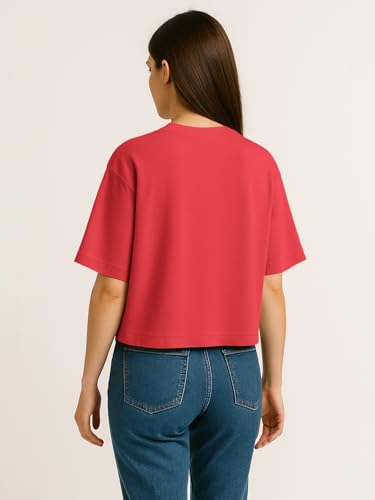 Image of HELLCAT Beige Printed Loose Fit Crew-Neck Crop T-Shirt for Women