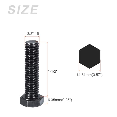 Image of METALLIXITY Hex Head Bolts (3 /8-16 x 1-1 /2 inch) 8Pcs, 304 Stainless Steel 18-8, Fully Threaded, External Hex Drive, Hex Head Screw Bolt, Black Oxide