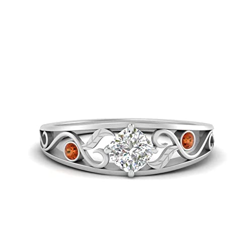 Image of Choose Your Gemstone Nature Inspired Compass Point Ring 925 Sterling Silver Cushion Shape Side Stone Engagement Rings Lightweight Office Wear Everyday Gift Jewelry US Size 4 to 12