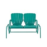 Outdoor Escape Turquoise Outdoor Glider – Vintage Metal Loveseat with Gloss Finish, Smooth Rocking Motion and Clamshell Back Design for Retro Porch Seating
