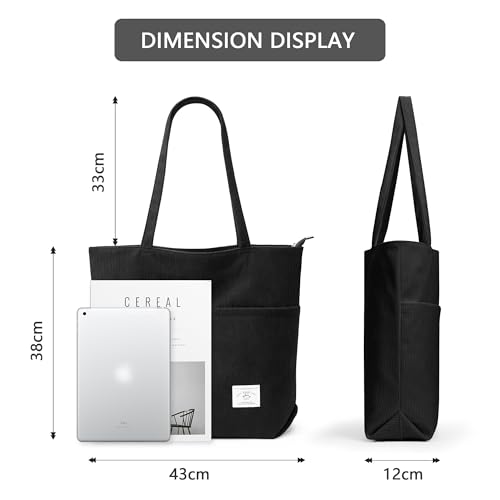 Image of KALIDI Women Corduroy Tote Bag Zipper Casual Tote's Handbag Big Capacity Shoulder Bag with Pockets
