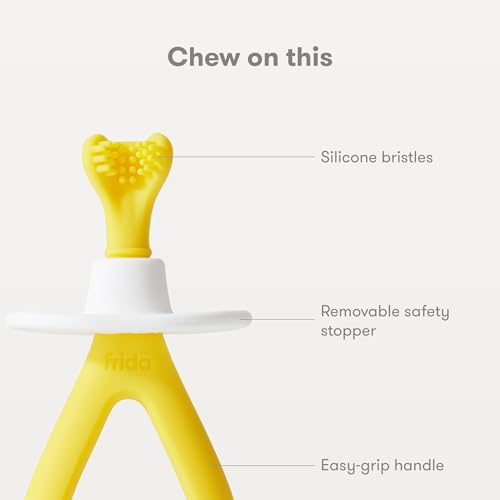 Image of Frida Baby Training Toothbrush for Babies with Soft Silicone Bristles, Yellow