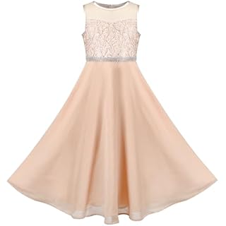 Sunny Fashion Girls Dress Beige Sequin Wedding Bridesmaid Chiffon Formal Party Pageant Age 14 Years