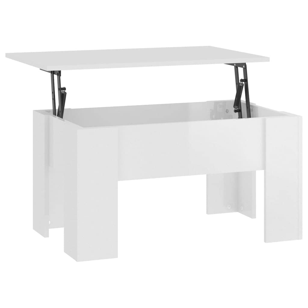 Tavolino Salotto Piano Sollevabile Bianco Lucido 79x49x41cm
