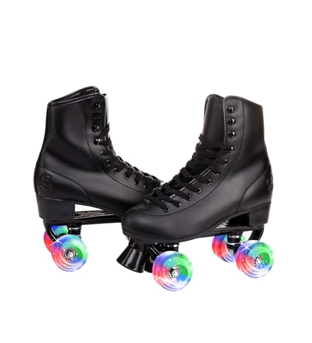 Image of C SEVEN C7skates Quad Roller Skates | Retro Design (Black w LED, Women's 7 / Youth 6 / Men's 6)