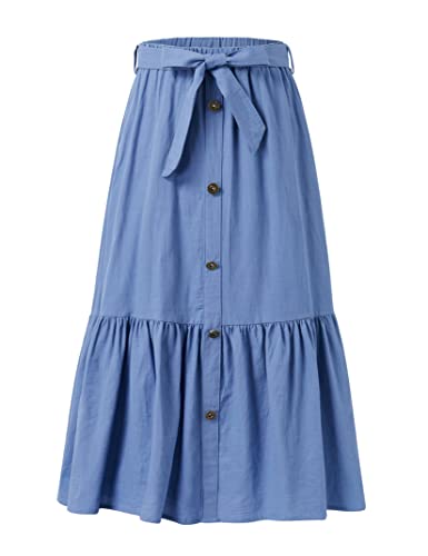 Image of Maxi Skorts Skirt for Girls Button Front High Waisted Long Skirt with Belt Ruffled Skirts with Pocket 3-12Years