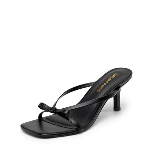 DREAM PAIRS Women’s Bow Heels – Kitten Heel Mule Sandals, Square Toe Strappy Slip On Dress Heels, Elegant Bridal Wedding Party Formal Shoes for Special Occasions,Size 8,Black,SDHS26021W