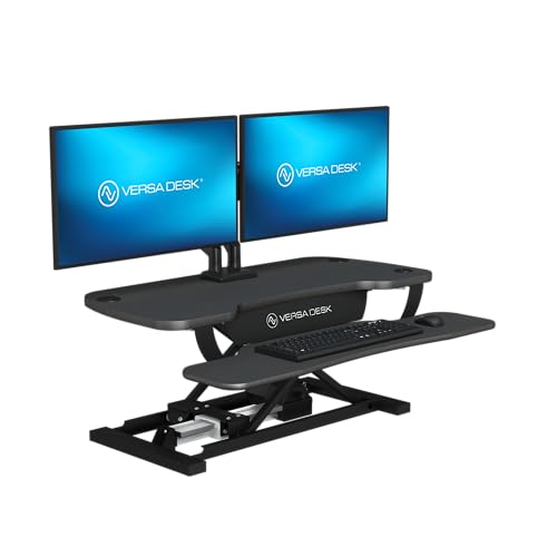 VERSADESK PowerPro™ 36 Inch Electric Standing Desk Converter, Height Adjustable Sit to Stand Up Desk Riser, Laptop and Dual Monitor Desktop Workstation with Wide Keyboard Tray and USB Port, Black