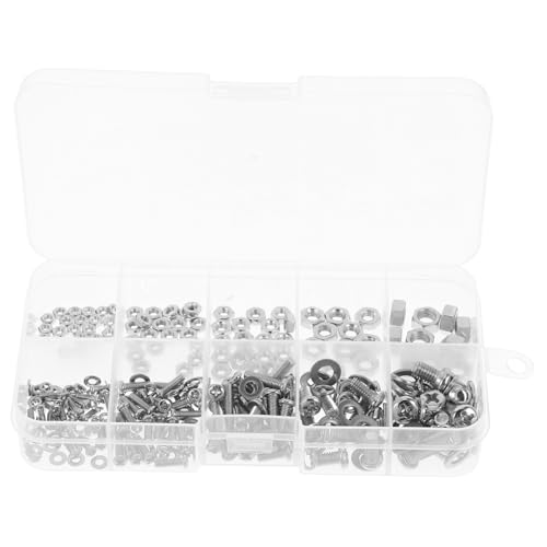 STOBAZA 320pc Set Cross Round Head Bolts Nuts Washers Alloy Fasteners for Construction Auto Repair