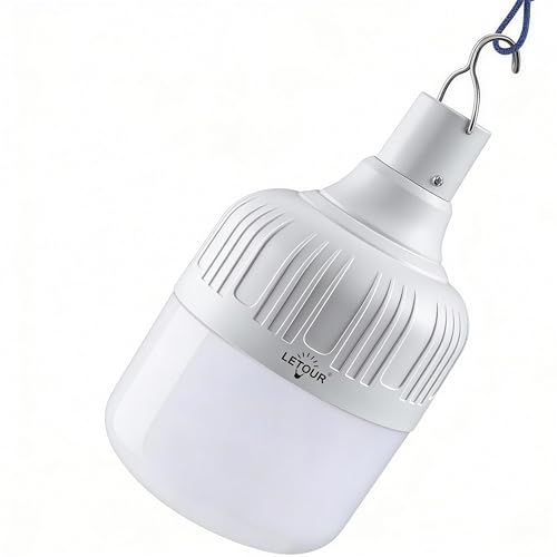 Image of LETOUR Portable Camping LED Light Bulb, 5000 Lumens Hanging Lantern, 8800mAh Large Capacity Battery USB Rechargeable 5 Dimming Level for Camping Patio Garden BBQ Emergency