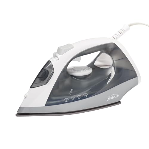 Sunbeam Classic Steam Iron, 1200 Watts, Non-Stick Soleplate, Powerful Shot of Steam, Horizontal or Vertical, Auto Shut-Off, Anti-Drip, Spray Mist, White/Grey
