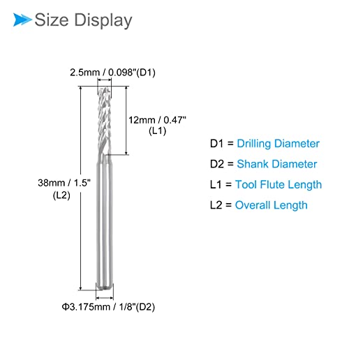 Image of Carbide End Mill Engraving Milling Bits, 2.5mm Bit Dia. 1 /8 inch Shank, CNC Cutting Router Bits Tool - (Applications: for PCB Machine), 10-Pieces