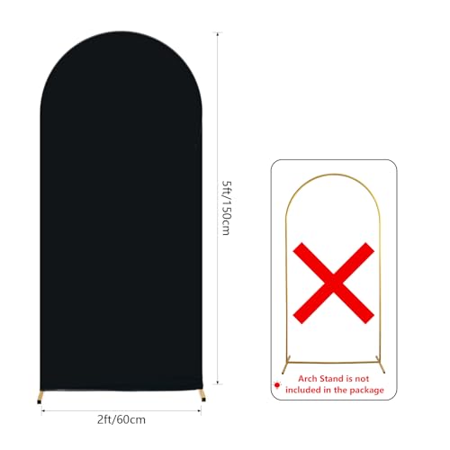 AIBIIN 2x5ft Black Arch Wall Backdrop Round Top Backdrop Cover Solid Color Round Top Arch Frame Cover 2-Sided Fit Backdrop Stand for Wedding Birthday Baby Shower Bachelorette Events Party Decor Props - Thumbnail 2