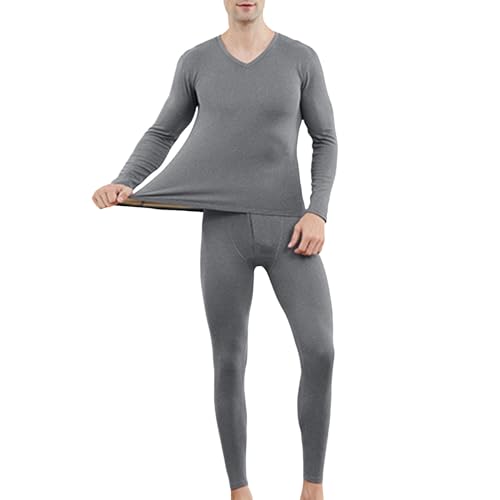 Generisch Conjunto de ropa interior térmica para hombre, algodón puro, cuello en V, camisa y pantalones delgados para usar (gris, XXXXL)