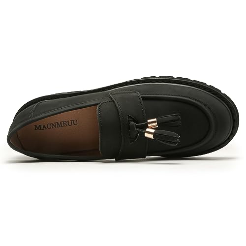 Image of Platform Loafers for Women Patent Leather Loafers for Women Tassel Slip On Loafers Faux Leather