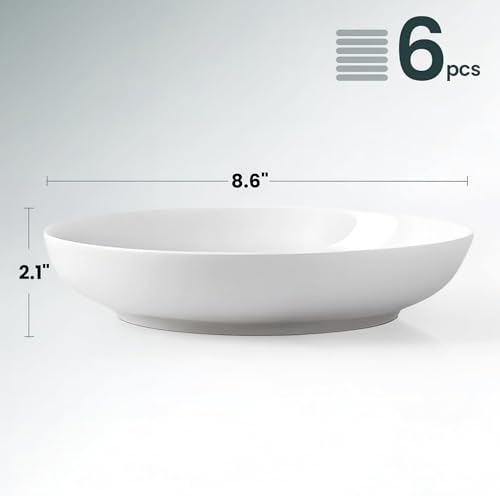 Pasta Bowls Set of 6 – 30oz Large Ceramic Salad Bowls & Soup Bowls, Wide Shallow Pasta Plates for Kitchen & Dining – Microwave & Dishwasher Safe Porcelain Dinnerware, White Serving Bowl Set - Image 4