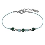 Schmuck Garantiert 1 Jahr (*) Schmuck Les Poulettes - Armband Link DREI Malachit Perlen und Zwei Facettierte Larimar Perlen - Blauer Himmel