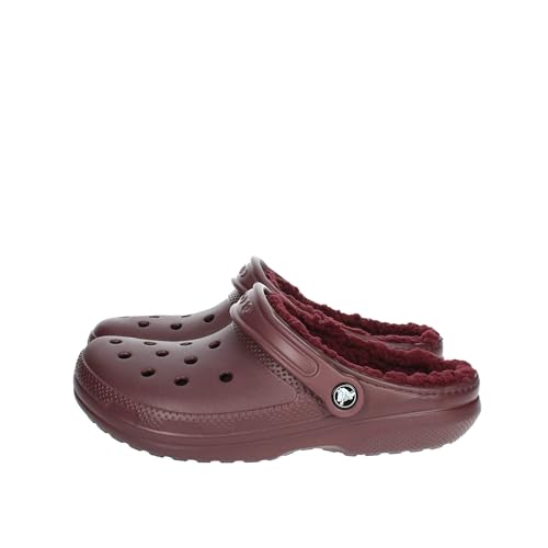 Image of Crocs Unisex Classic Lined Clog | Fuzzy Slippers, Dark Cherry, 6 US Men