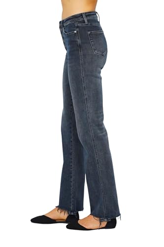 Judy Blue Women's High-Rise Button Fly Destroyed Hem Straight Leg Jeans2