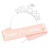【15 años cumpleaños kit para niñas】 El paquete contiene 1 pieza número 15 de diadema, 1 pieza oro rosa 15 cumpleaños faja Happy 15th Birthday hecha de satén doble de alta calidad, necesarios accesorios de fiesta decoración fiesta de cumpleaños 15 oro rosa para niñas.